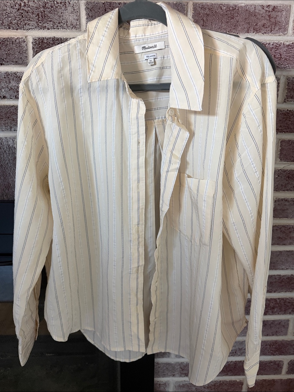 Madewell Cream Button-Up Shirt with Blue Pinstripes